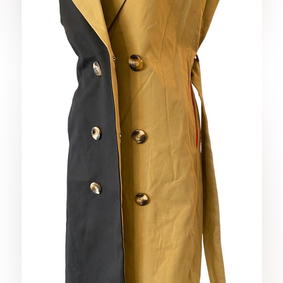 CHOOSY NWT Blackjack Two Tone Black Khaki Tan Trench Vest Dress Collared. Small - Picture 8 of 15